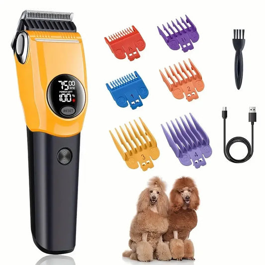 Pet Clipper Professional Dog Hair Trimmer Cat Grooming Shaver 7500 RPM LED Rechargeable Suitable for Large Medium and Small Pets