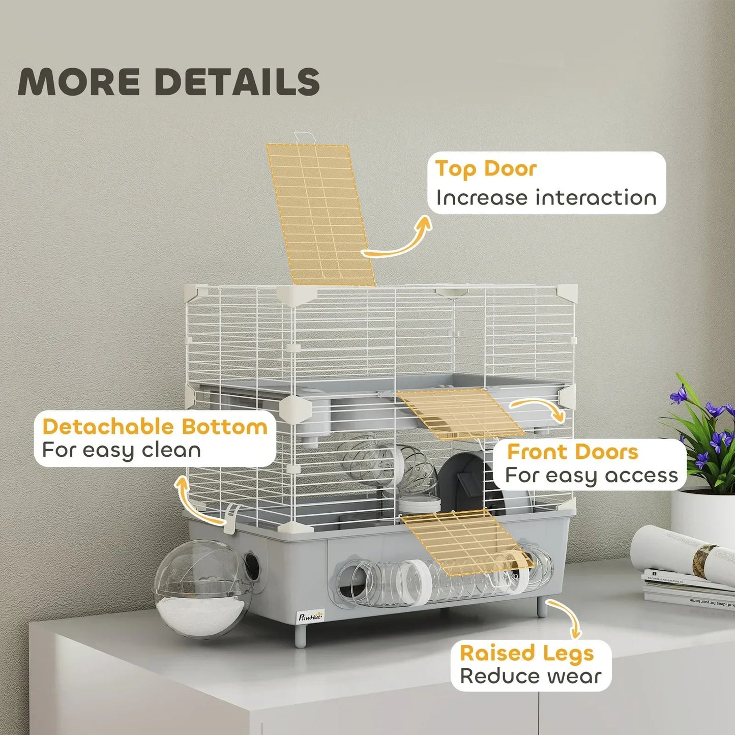 2 Tier Hamster Cage Hamster Habitat with Accessories Gray