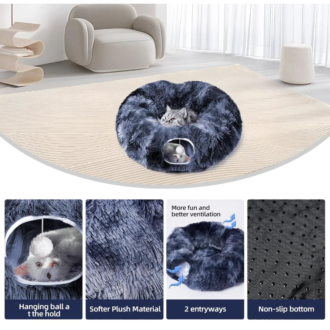 Kylinsure Plush Cat Tunnel Bed For Cats Cozy Hideaway