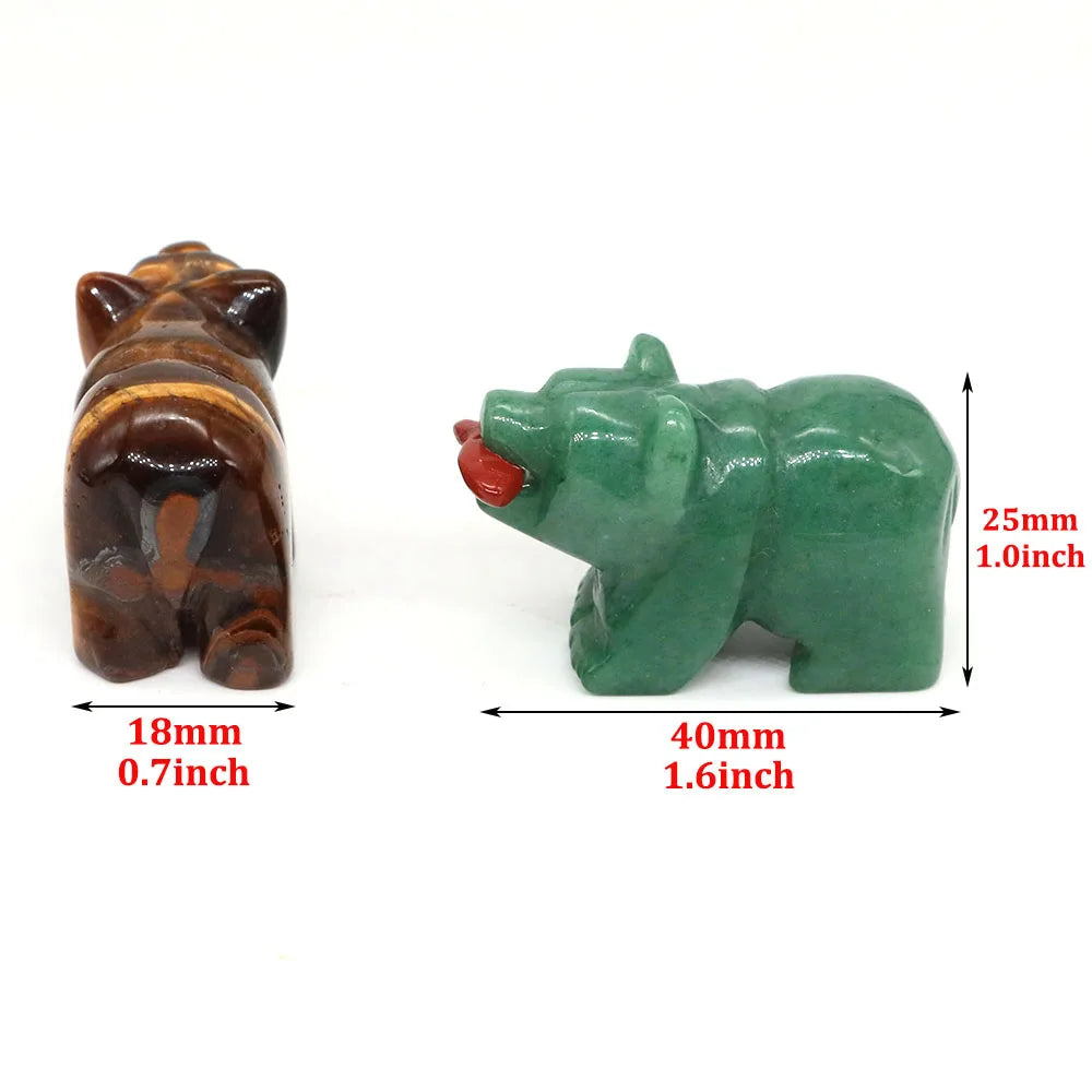 1.6" Natural Crystal Bear With Fish Figurine Healing Reiki Gemstone Carving Animal Statue Small Home Decoration Present Souvenir