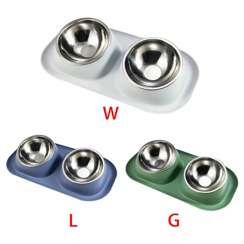Stainless Steel Double Cat Dog Bowl Cat Food Container Plastic Non-slip Base Pet Water Feeder Tilt Safeguard Neck Puppy Cat Bowl