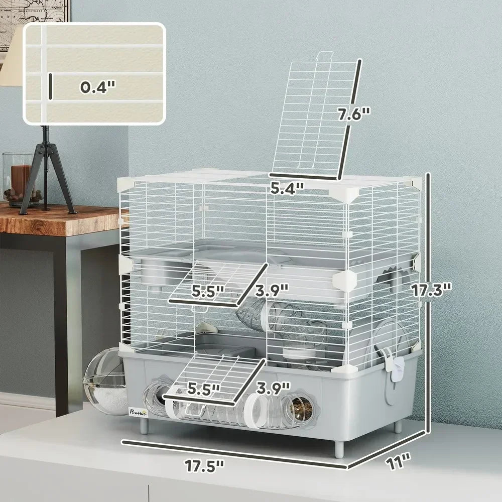 2 Tier Hamster Cage Hamster Habitat with Accessories Gray