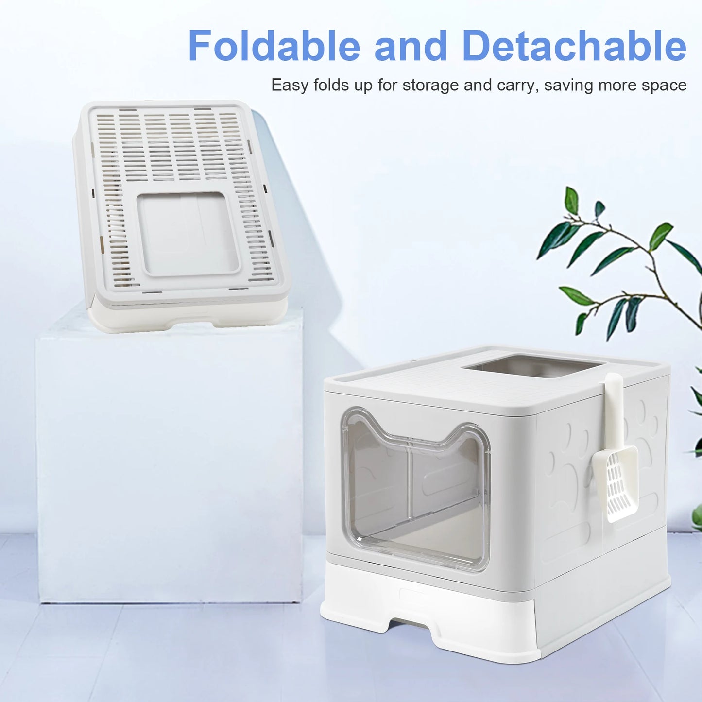 Bingopaw Cat Litter Box with Lid Enclosed Potty Large Top Entry Anti Splashing Toilet Easy to Clean with Litter Scoop