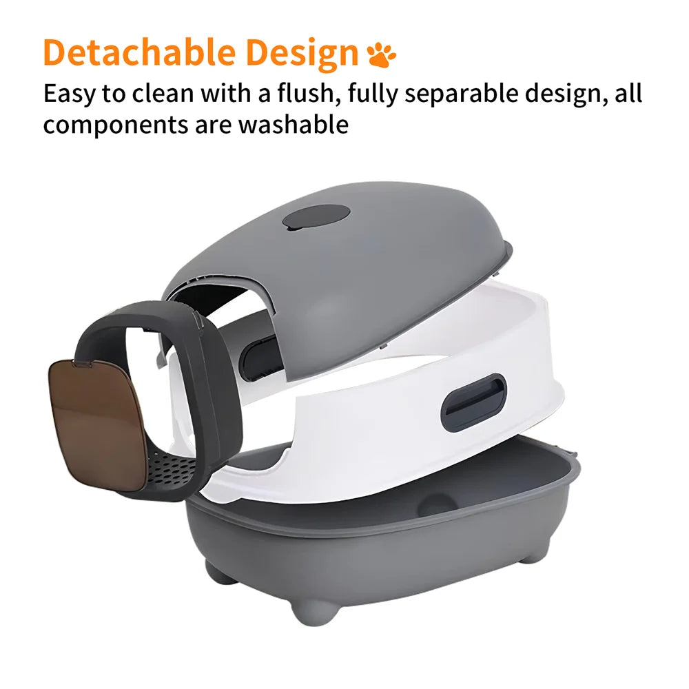 Large Cat Litter Box Enclosed with Scoop Odorless Hooded Litter Tray Deep Cat Toilet Pan Easy Clean Non-Stick