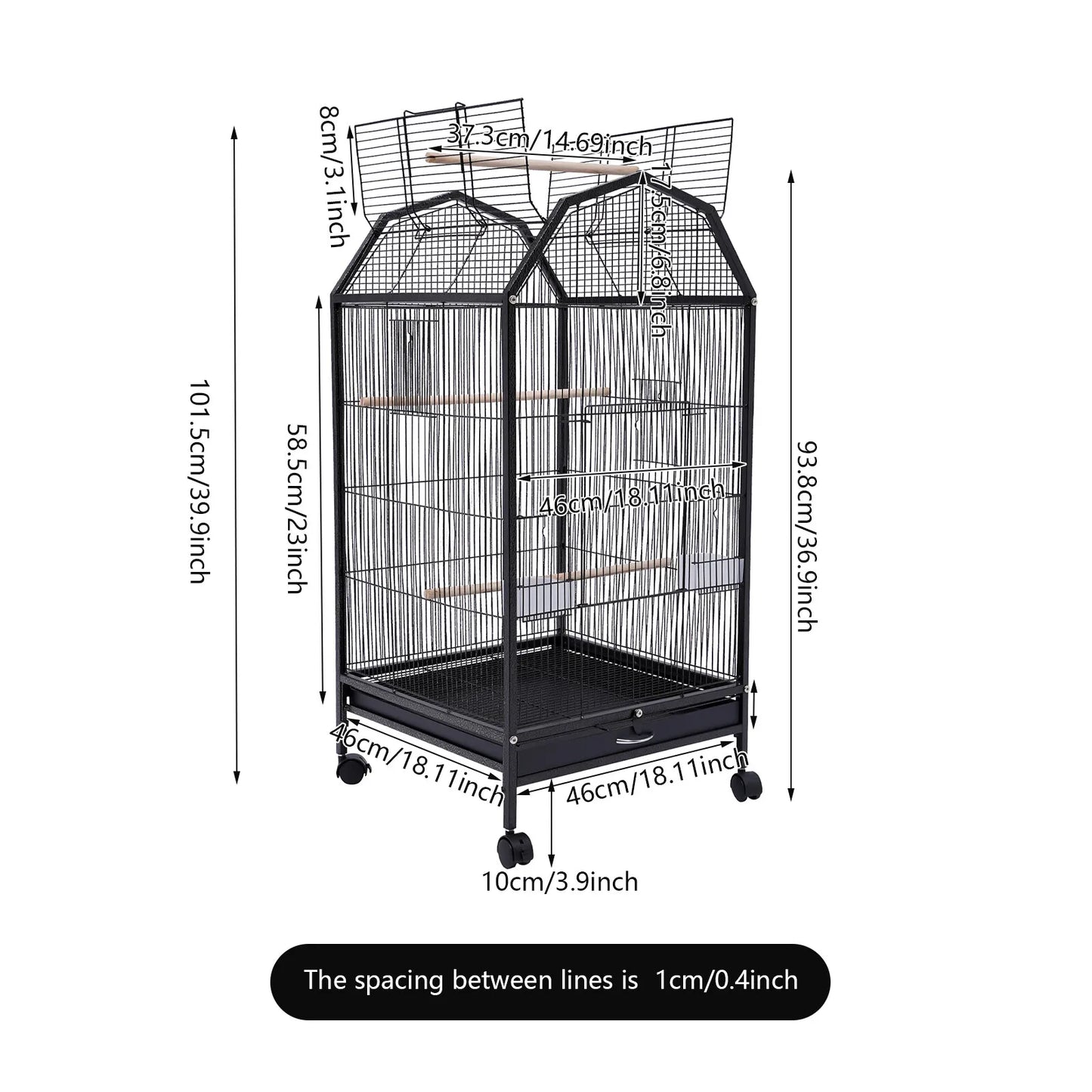 NONECN Bird Cage With Rolling Stand Skylight Wheels For Parakeets