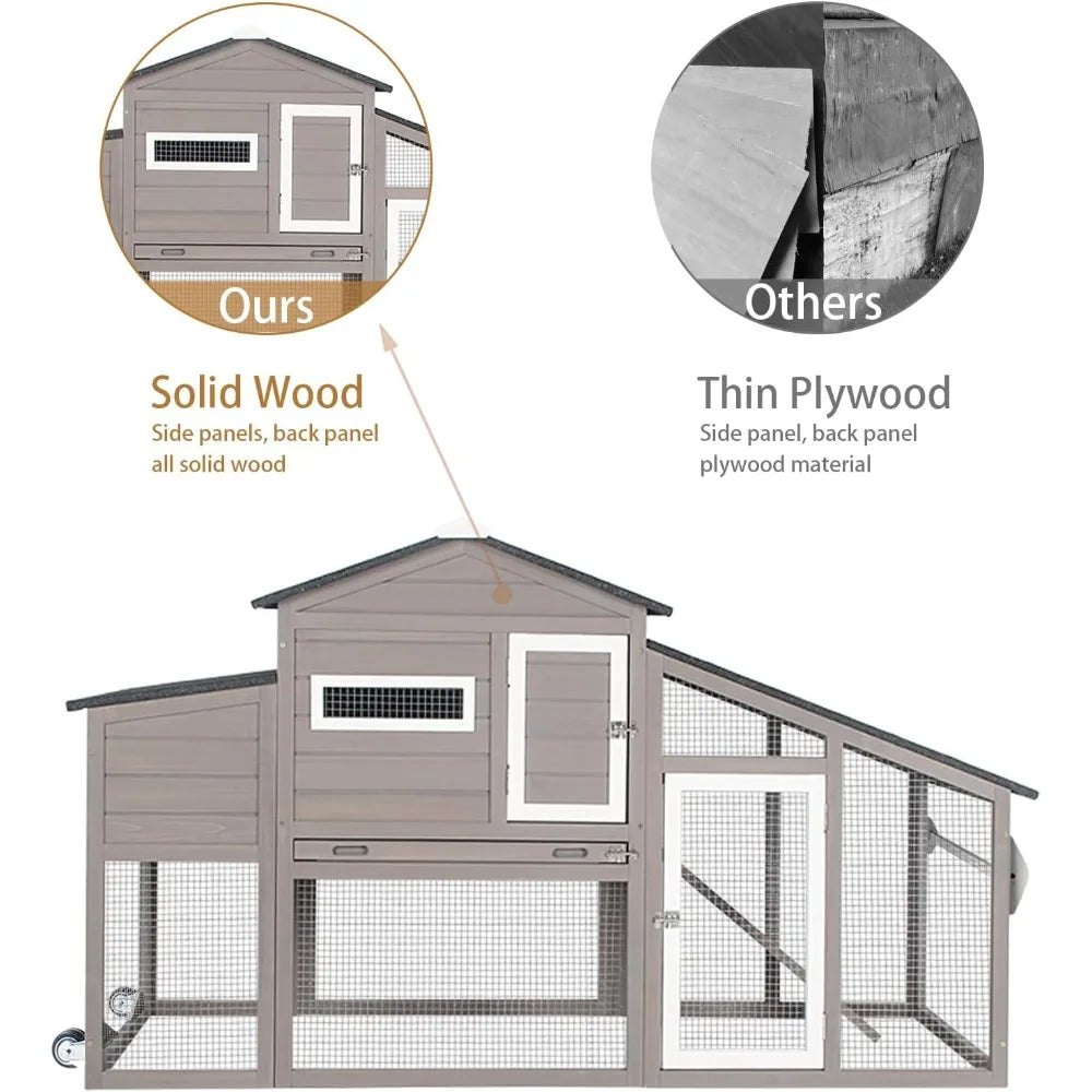 XMSJ Chicken Coop With Run Wooden Outdoor Poultry House UV Proof Asphalt Roof Weather Resistant