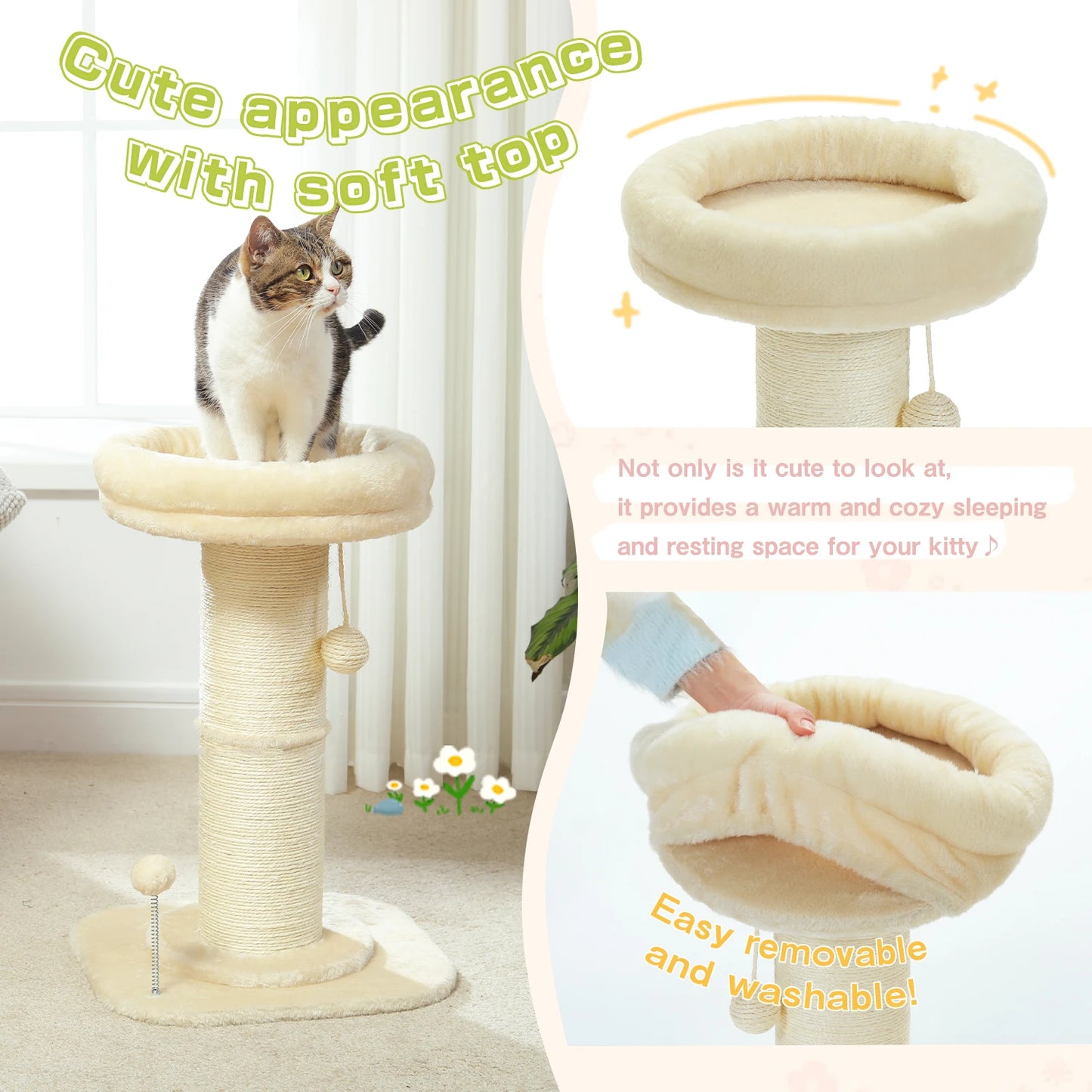 PAWZ Road Flower Cat Scratching Post With Removable Bed Indoor Cat Tower