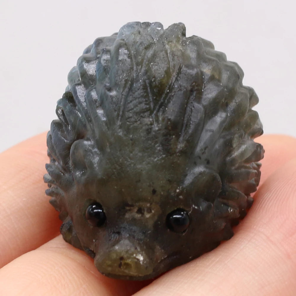 Natural Crystal Cute Animal Carved Hedgehog Statue, Rose Quartz, Tiger Eye Stone Crafts, Reiki Home Decoration, Ornaments