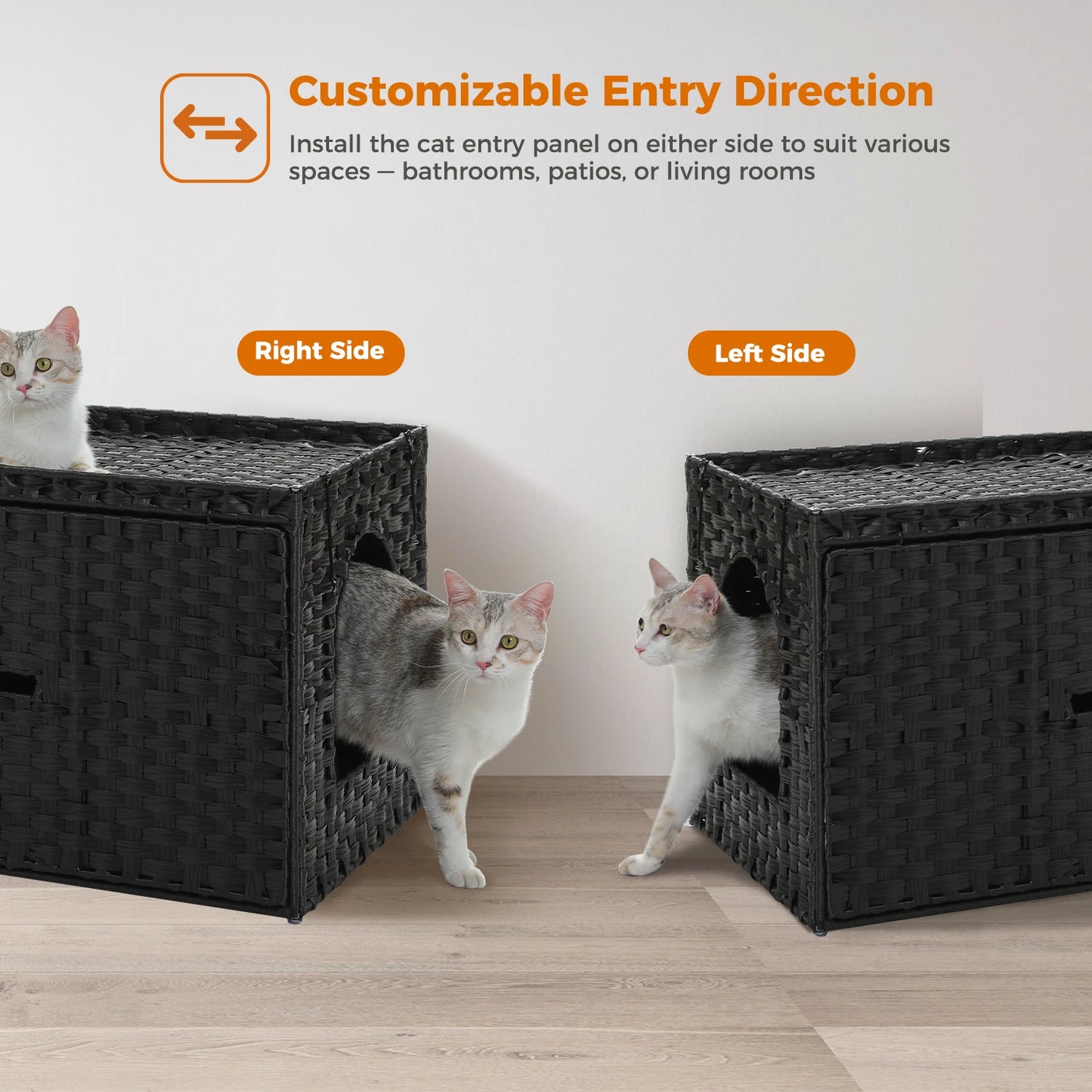 PEQULTICN Rattan Cat Litter Box Enclosure With Tall Doorway