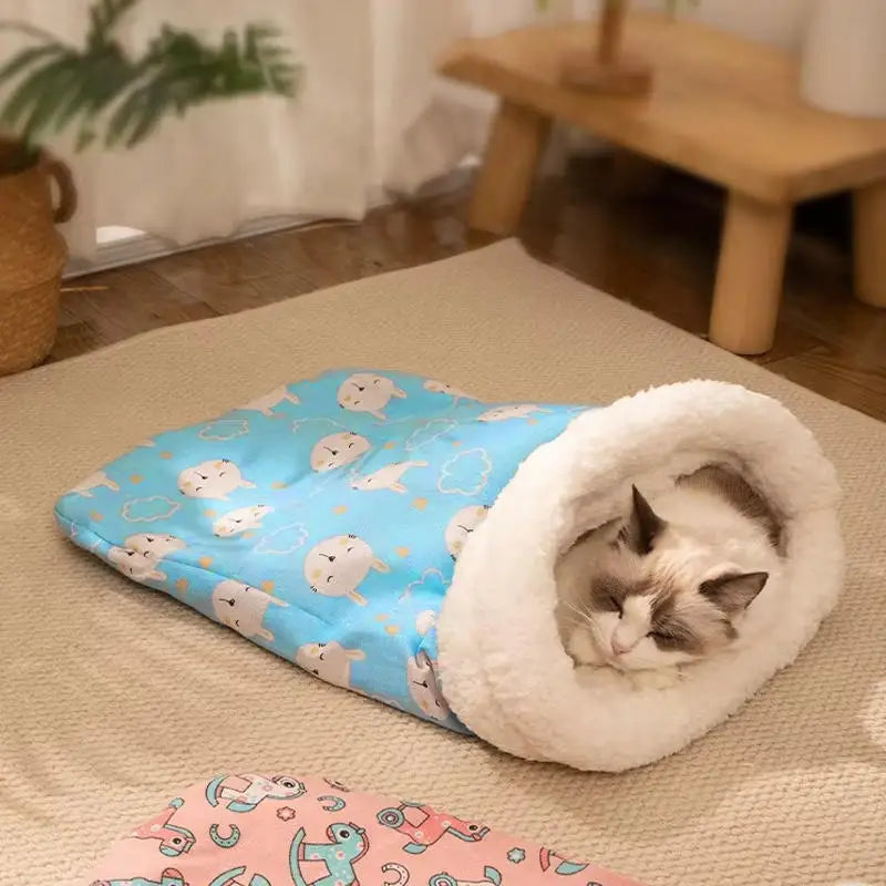 Cat Sleeping Bag Nest Winter Warmth Semi Enclosed Bed