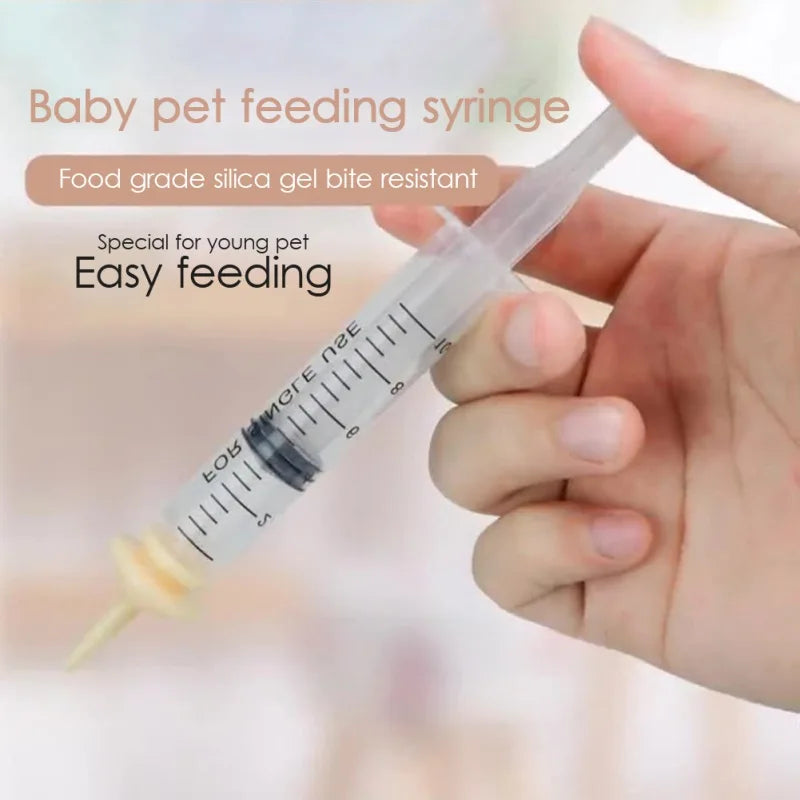Pet Nursing Nipple with Syringe Set of 2 Silicone Nipples for Feeding Newborn Kittens Puppies and Small Animals
