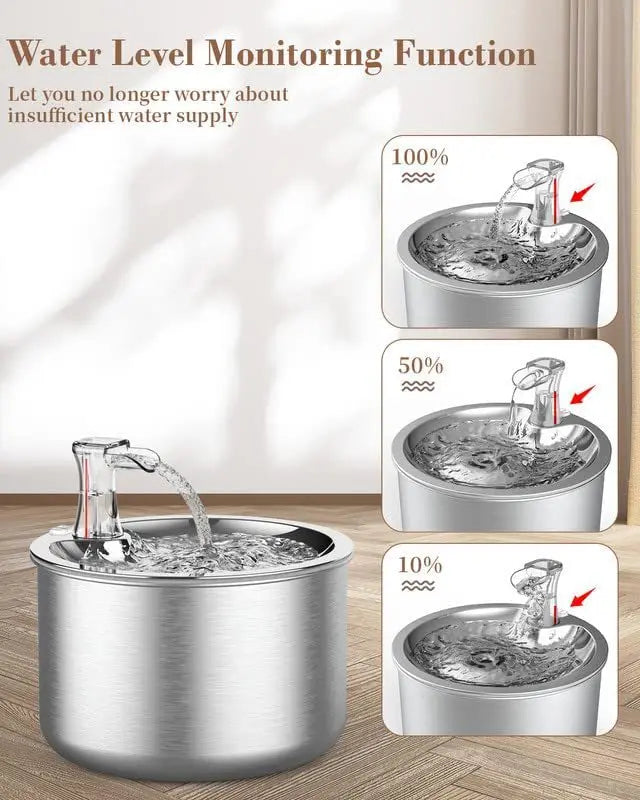 2L fully stainless steel pet water dispenser automatic cat water fountain with red water level Holiday gifts floaters