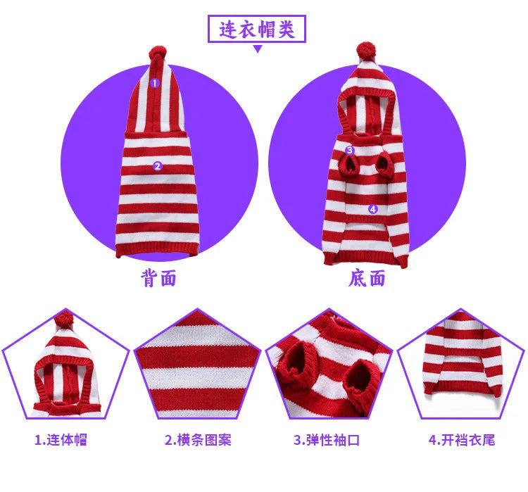 Dog Stripes Sweater Winter Knitting Pet Sweater for Medium Large Dogs Christmas Elk Dog Clothes Labrador Pullover Costume