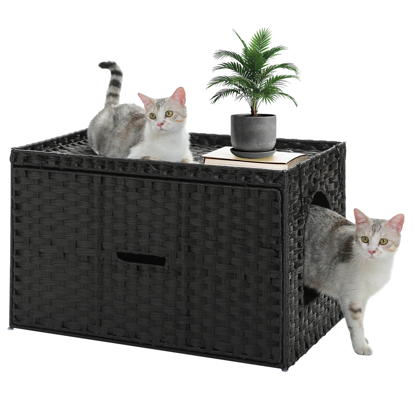 PEQULTICN Rattan Cat Litter Box Enclosure With Tall Doorway