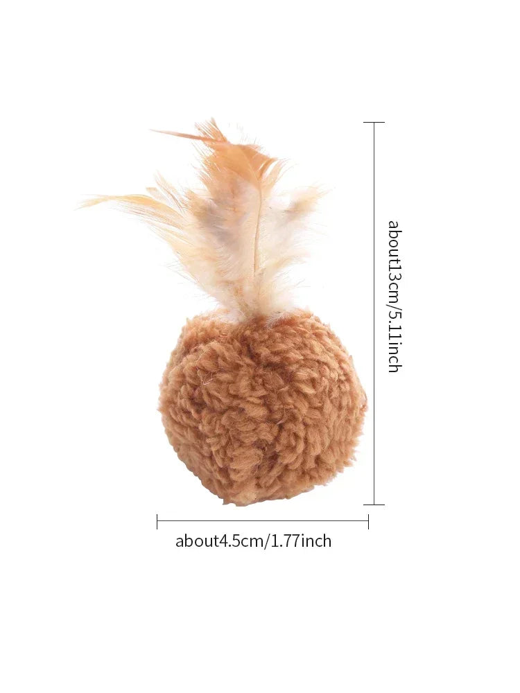 Cat Toy Plush Ball With Feathers Interactive Fun Chase Pet Supplies