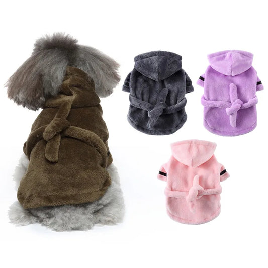 Hooded Dog Bathrobe Pajamas Soft Drying Towel For Pets