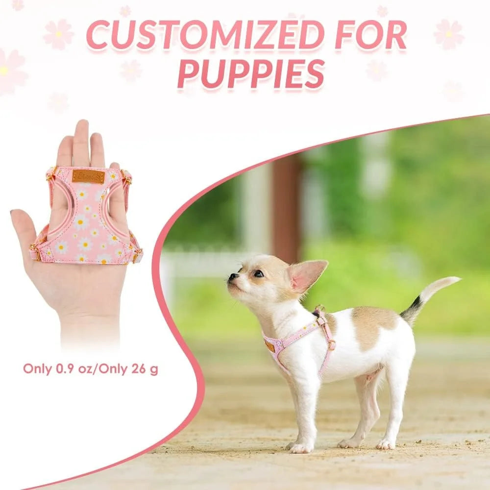 No Pull Dog Harness Adjustable Lightweight Soft Floral Pattern Pet Safety Leash Step-in Design Perfect Small Medium Dogs