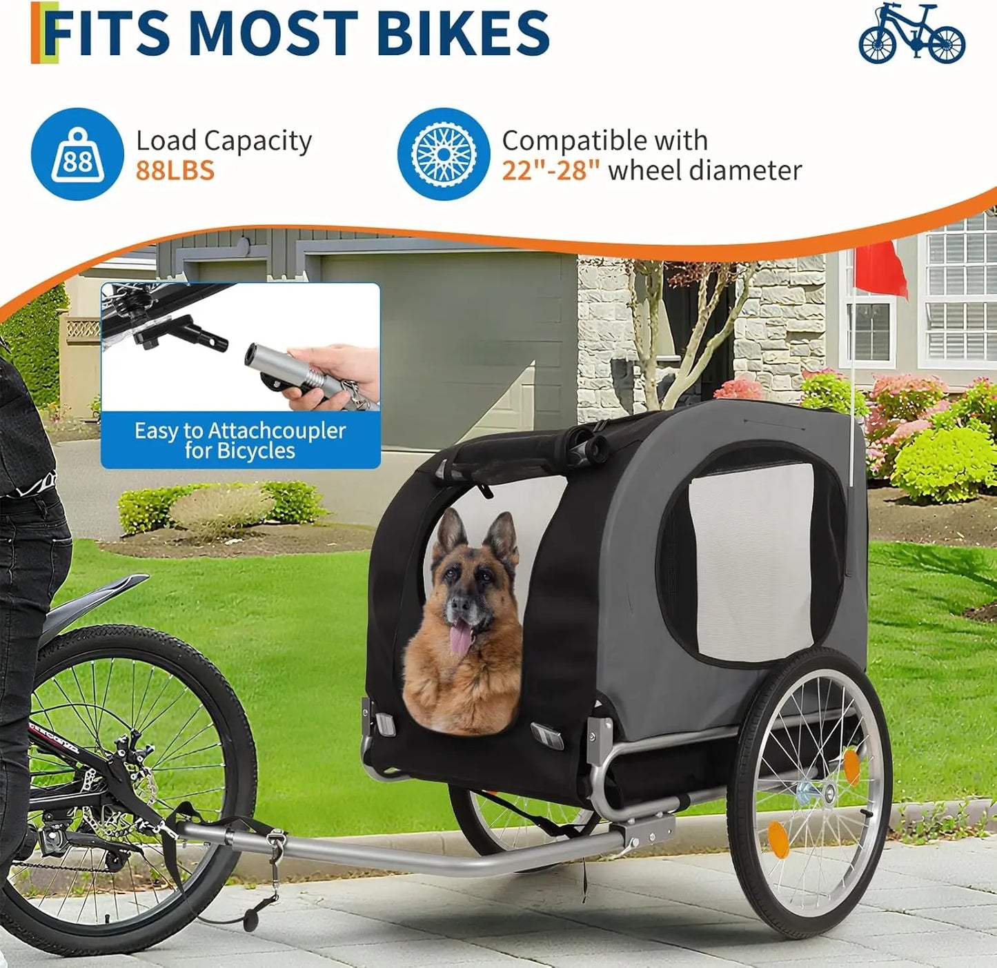 Dog Bike Trailer 88Lbs Pet Bicycle Carrier Easy Folding