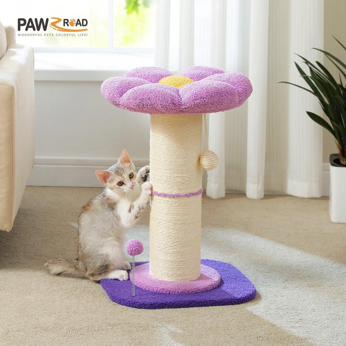 PAWZ Road Flower Cat Scratching Post With Removable Bed Indoor Cat Tower