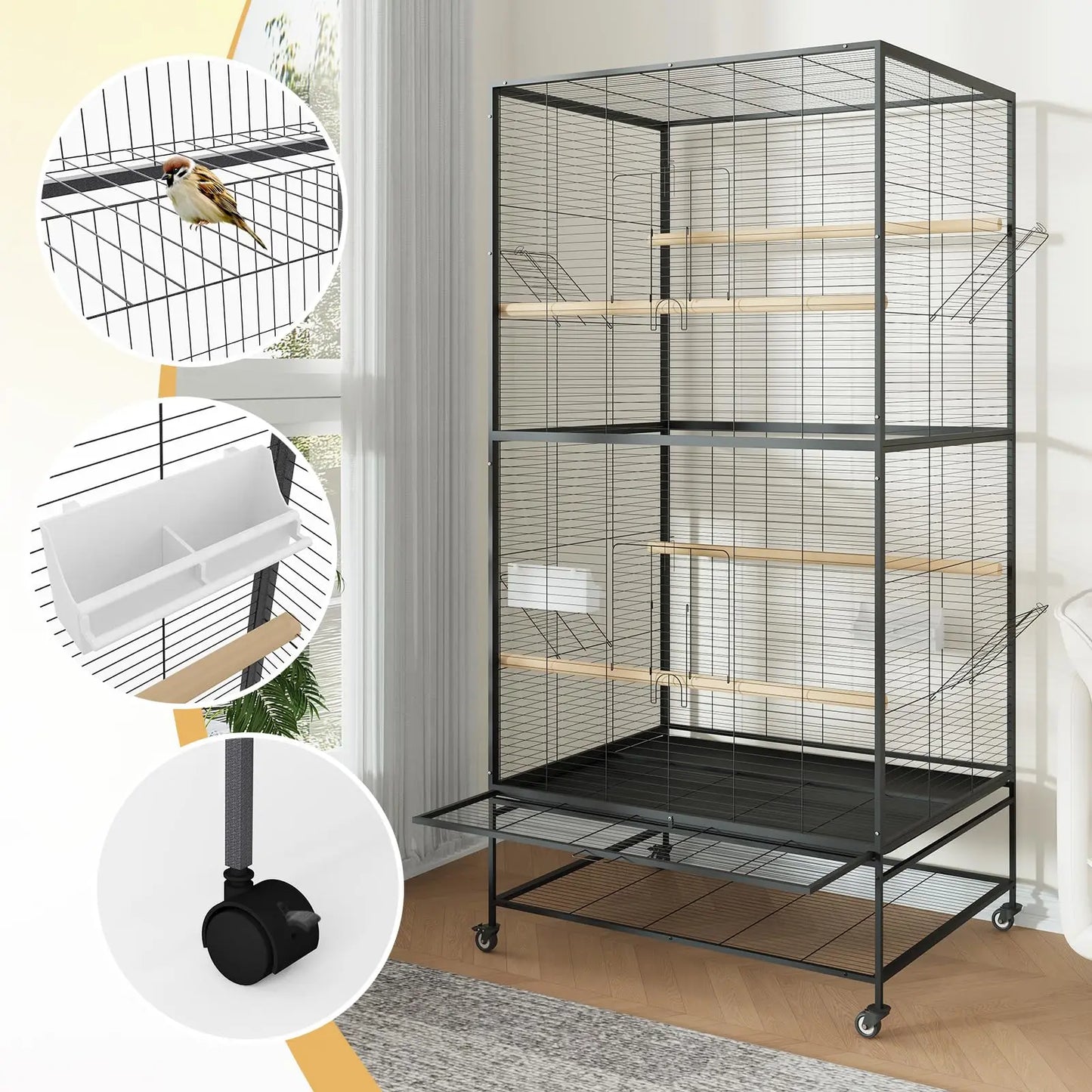 HiMISSCN Bird Cage With Play Top And Rolling Stands