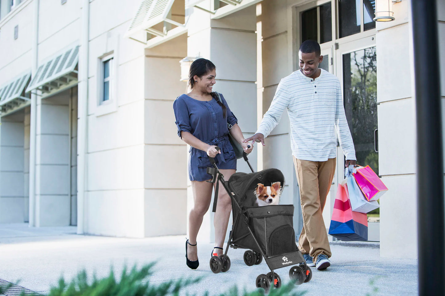 Wedyvko Pet Dog Stroller 4 Wheels Puppy Stroller Rotate with Brakes Storage for Dogs Cats Travel Pet Suplies Outdoor 애완견 유모차
