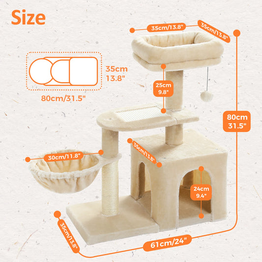 Cat Tree Cat Tower for Indoor Cats with Big Hammock Removable Top Perch and Scratching Posts Grey