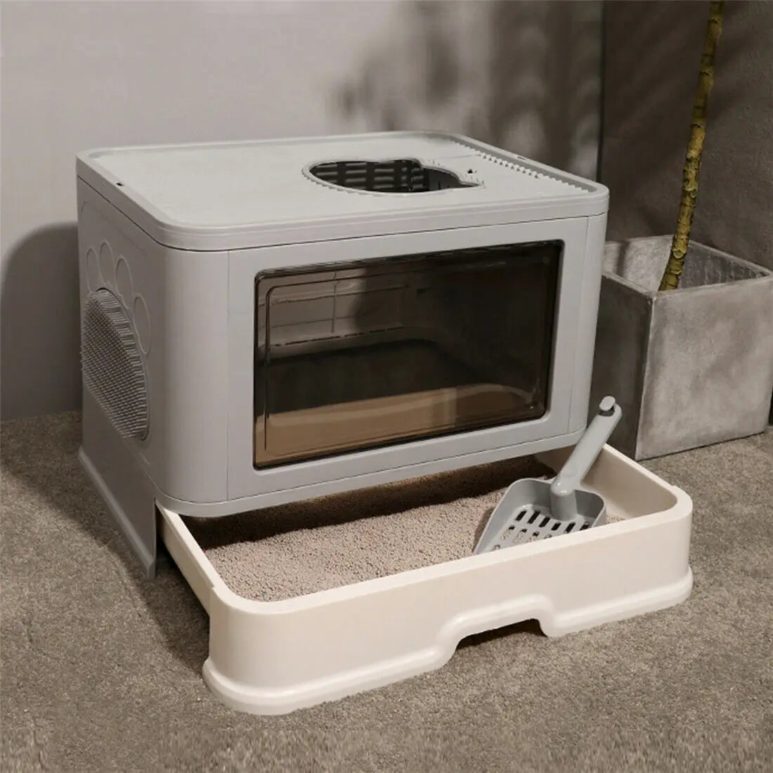 Foldable Cat Litter Box Front Entry Top Exit With Scoop