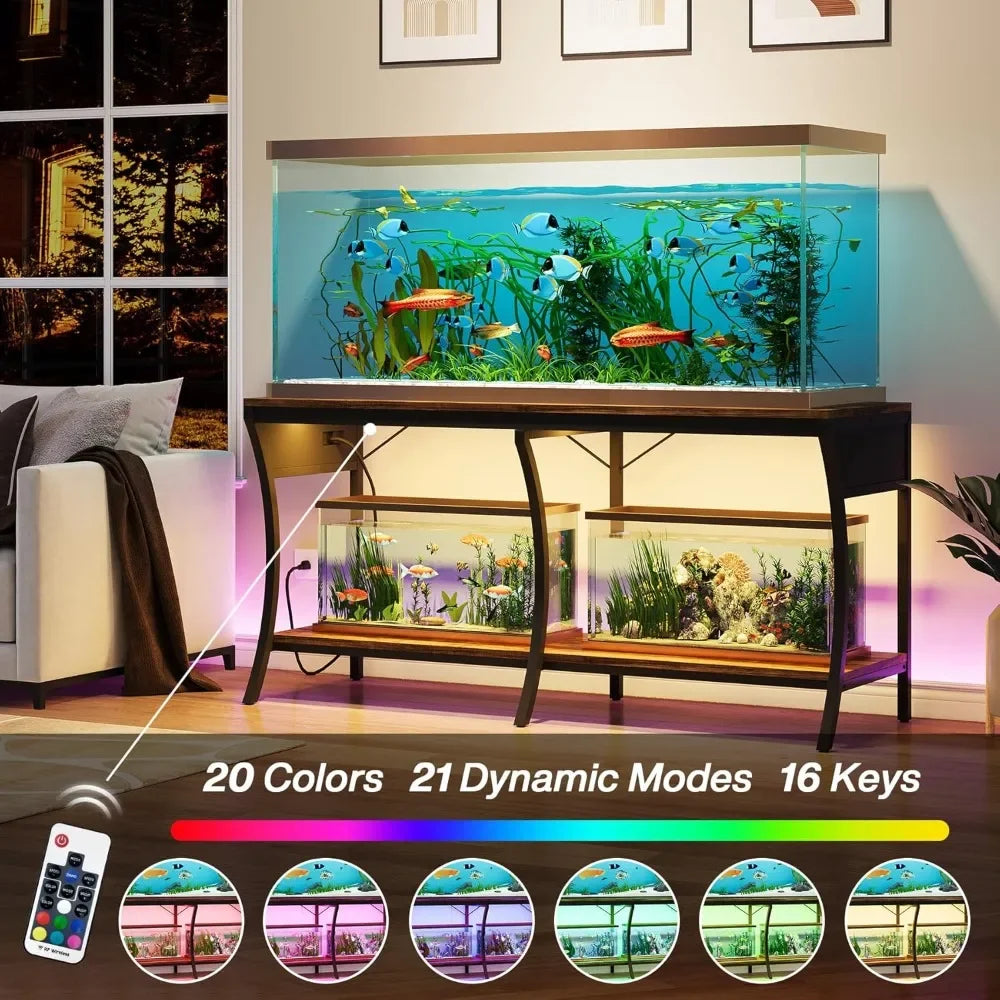 55 To 90 Gallon Fish Tank Stand Two Tier LED Lighting