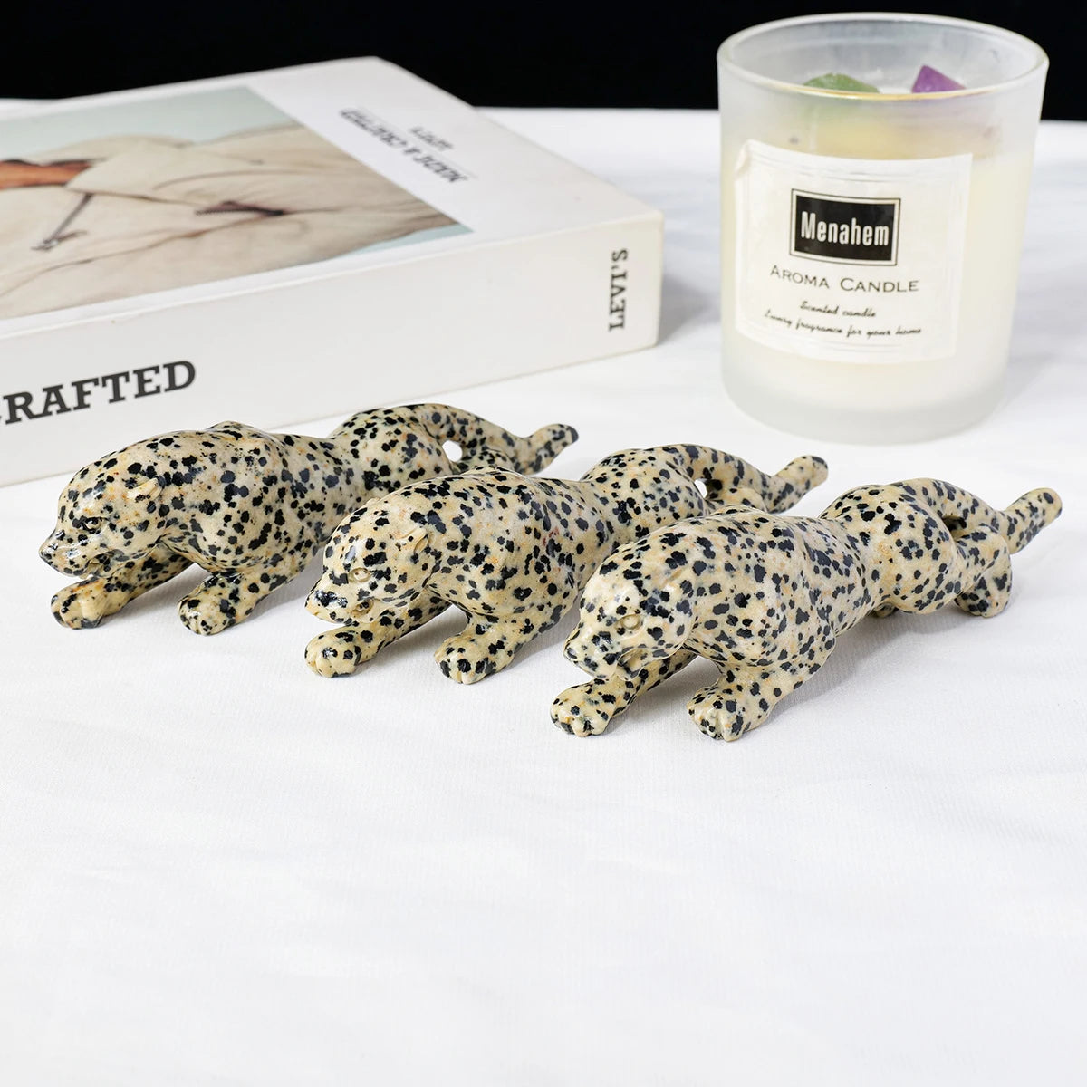 1pc Natural Crystal Spotted Stone Leopard Cheetah Statue Carved Reiki Healing Crystal Animal Figurine Crafts Home Decoration
