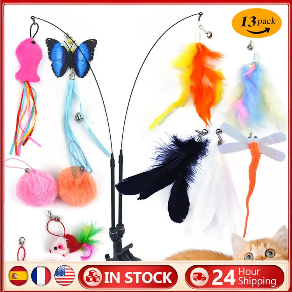 Shunmaii Cat Toy Set With Suction Cup Dual Head Training