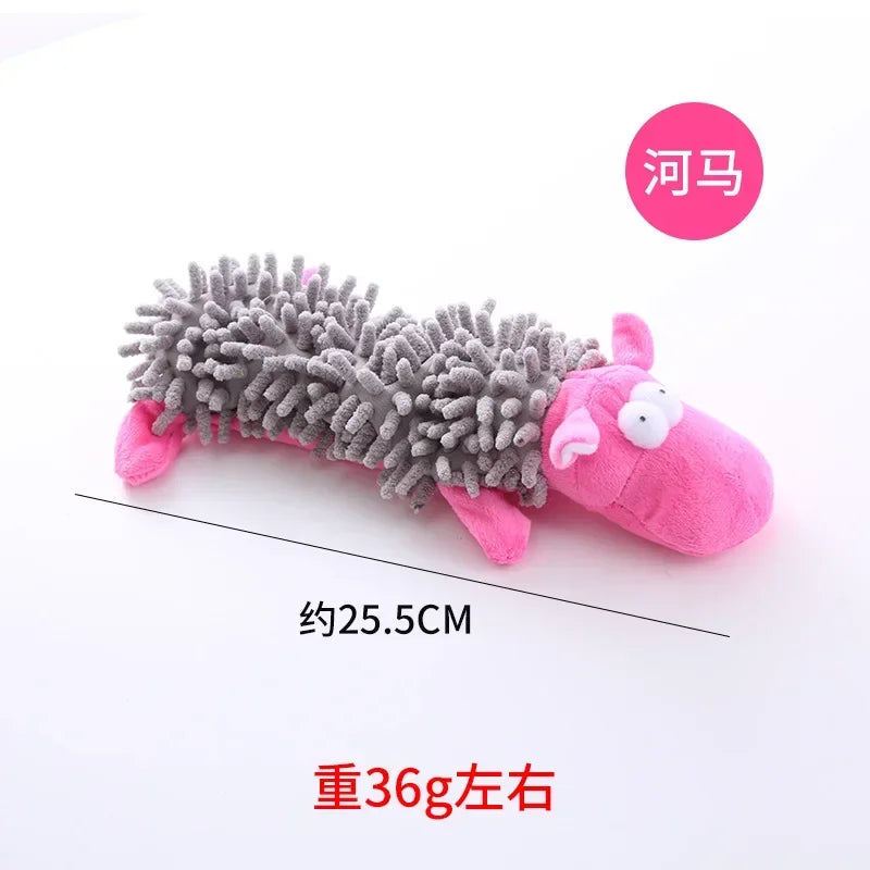 Pet Dog Toy Plush Mop Fur Squeaky Frog Hippo Teeth Grinding Supplies