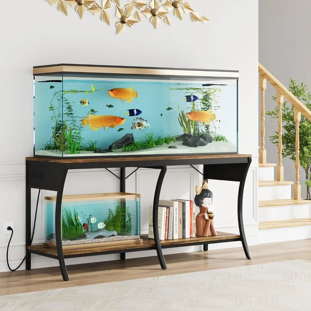 55 To 90 Gallon Fish Tank Stand Two Tier LED Lighting