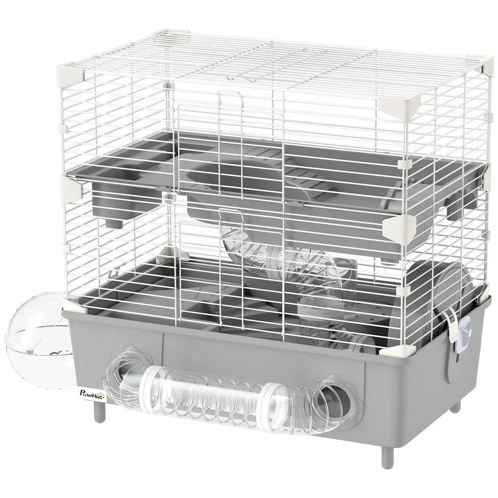 2 Tier Hamster Cage Hamster Habitat with Accessories Gray