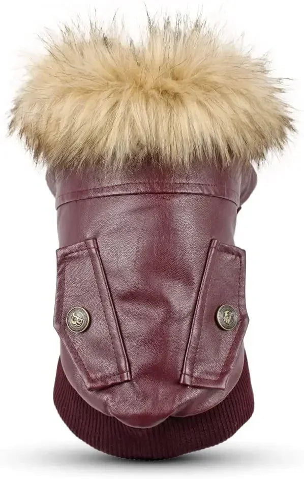 Waterproof PU Leather Dog Coat Small Medium Warm Jacket