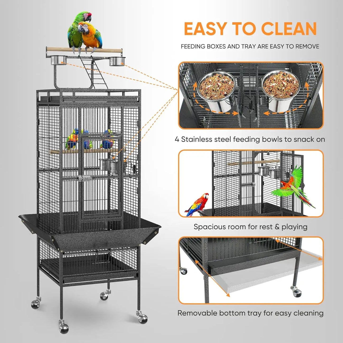 Bird Cage With Rolling Stand For Parakeets And Small Birds