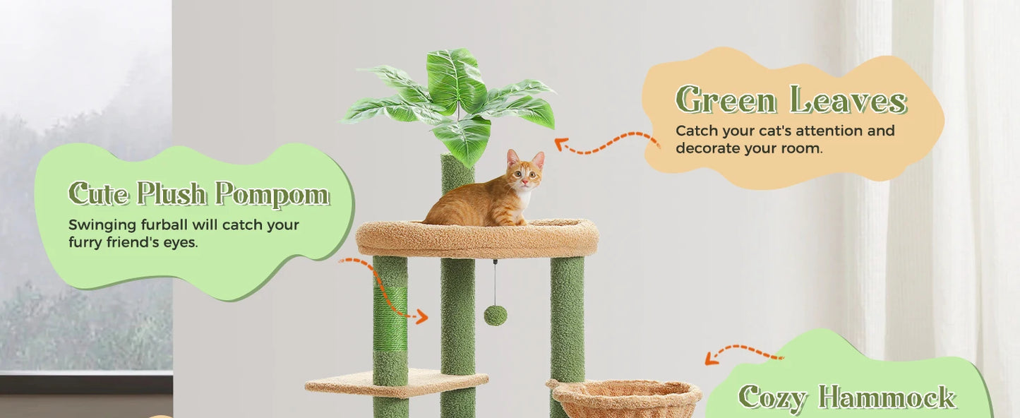 H135CM Cat Tree for Indoor Use with Sisal Scratching Posts Multi-Level Cat Tower with Spacious Condo and Hammock for Kittens