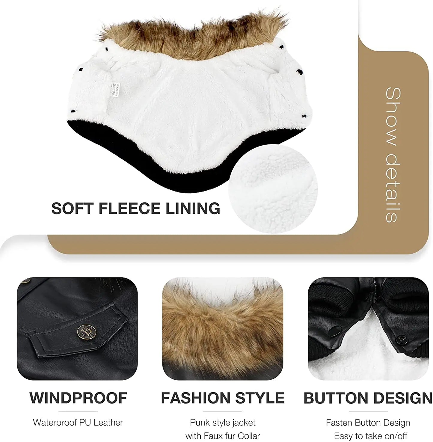 Waterproof PU Leather Dog Coat Small Medium Warm Jacket