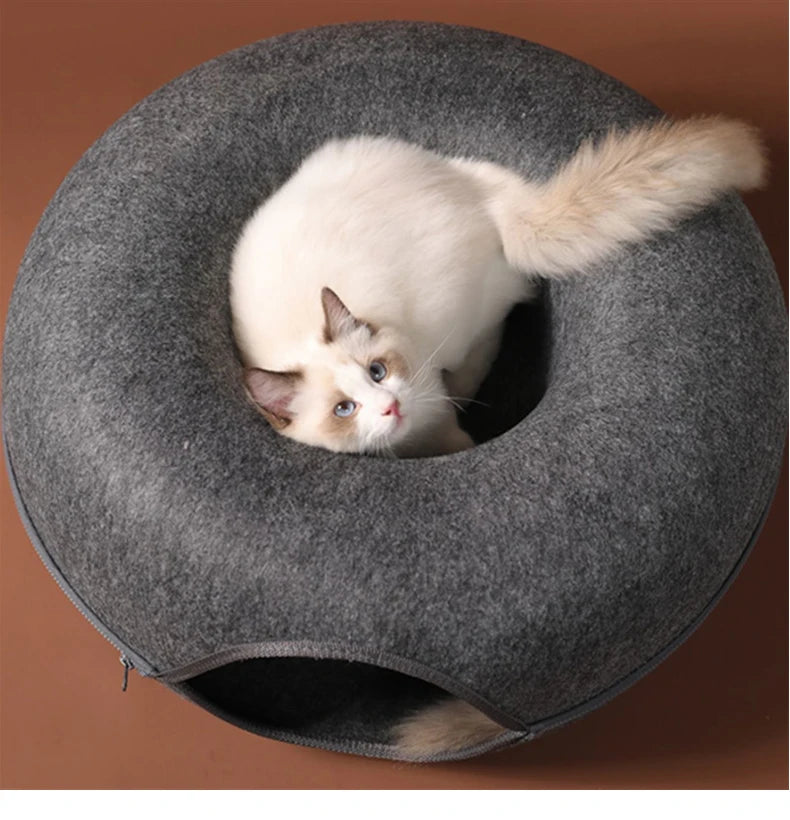 NONECN Interactive Round Cat Tunnel Donut Nest Felt Bed Scratcher for Cats
