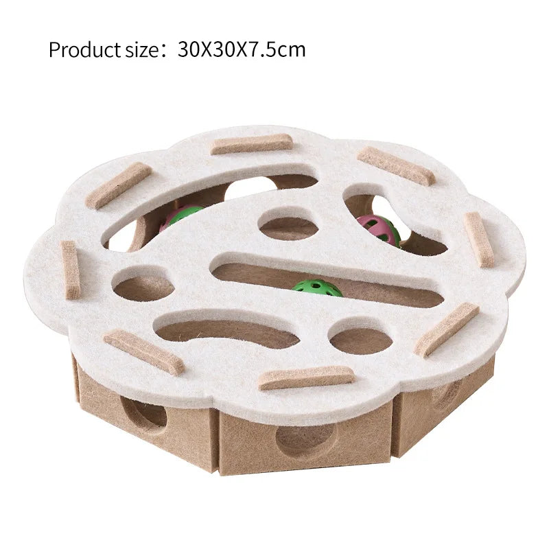 HebeiChoice Felt Cat Puzzle Toy With Maze Tunnel Bell Ball