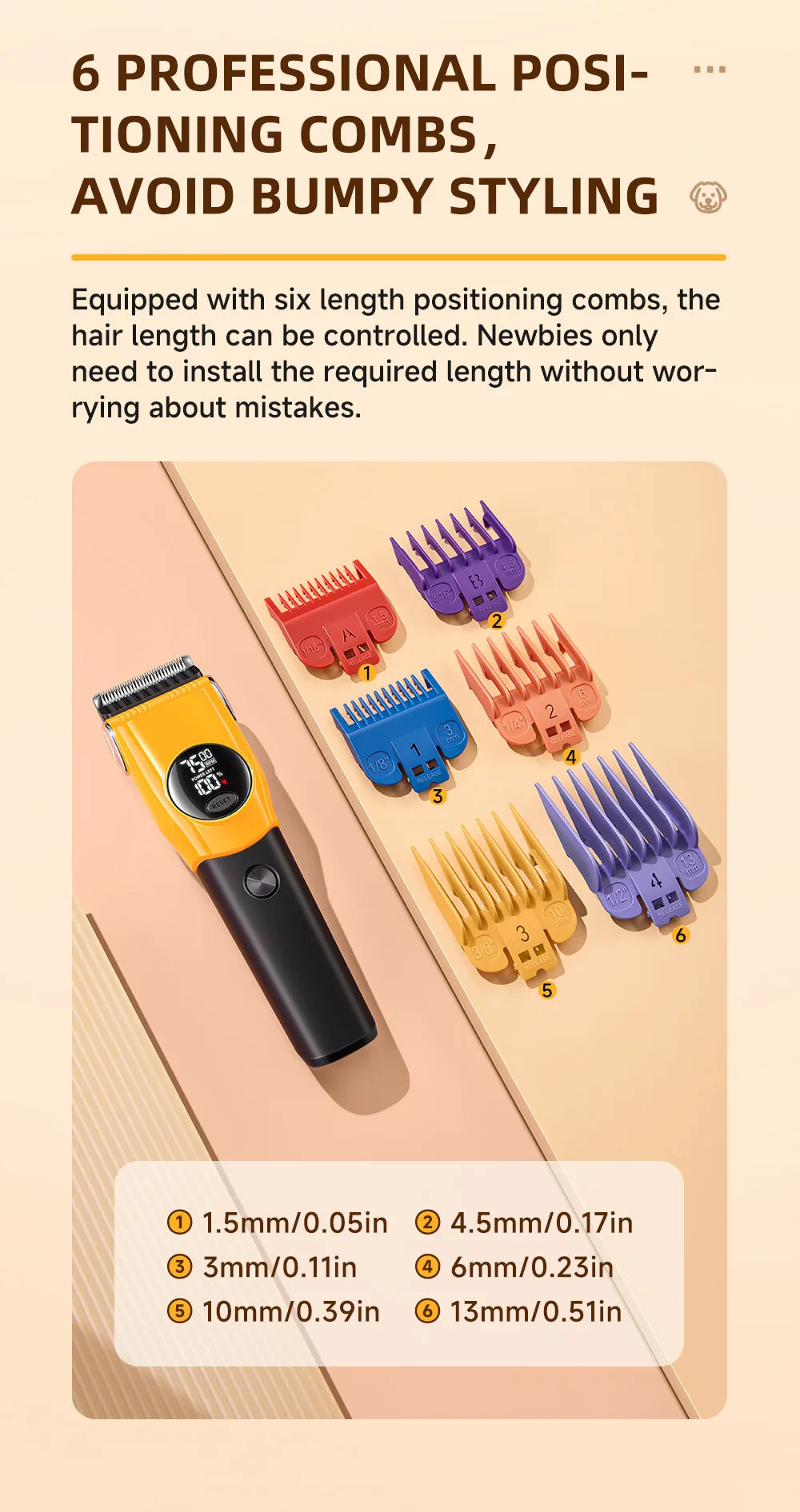 Pet Clipper Professional Dog Hair Trimmer Cat Grooming Shaver 7500 RPM LED Rechargeable Suitable for Large Medium and Small Pets