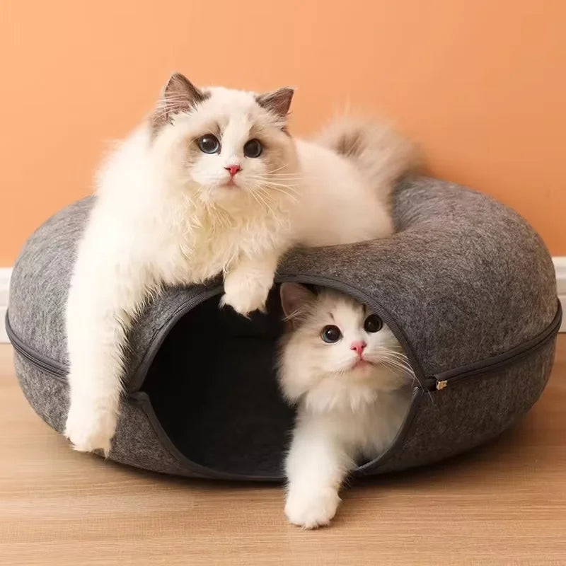 NONECN Interactive Round Cat Tunnel Donut Nest Felt Bed Scratcher for Cats