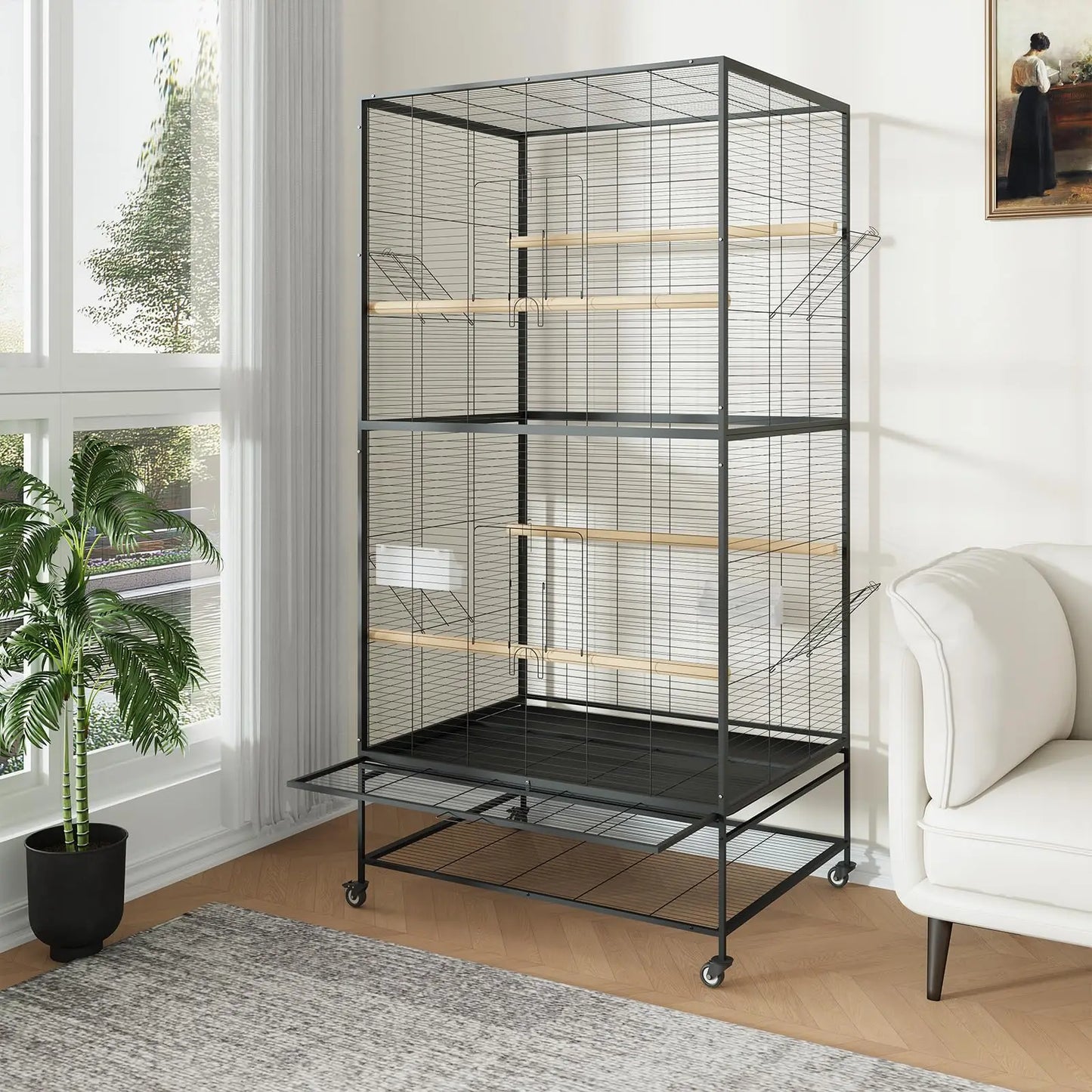 HiMISSCN Bird Cage With Play Top And Rolling Stands