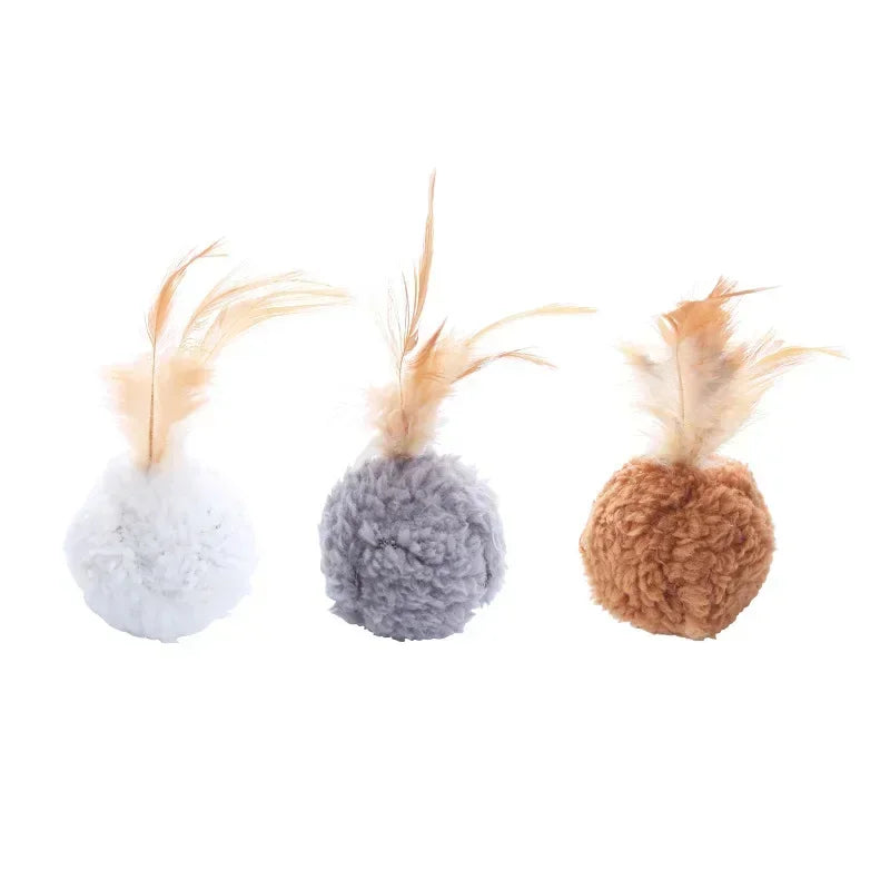 Cat Toy Plush Ball With Feathers Interactive Fun Chase Pet Supplies