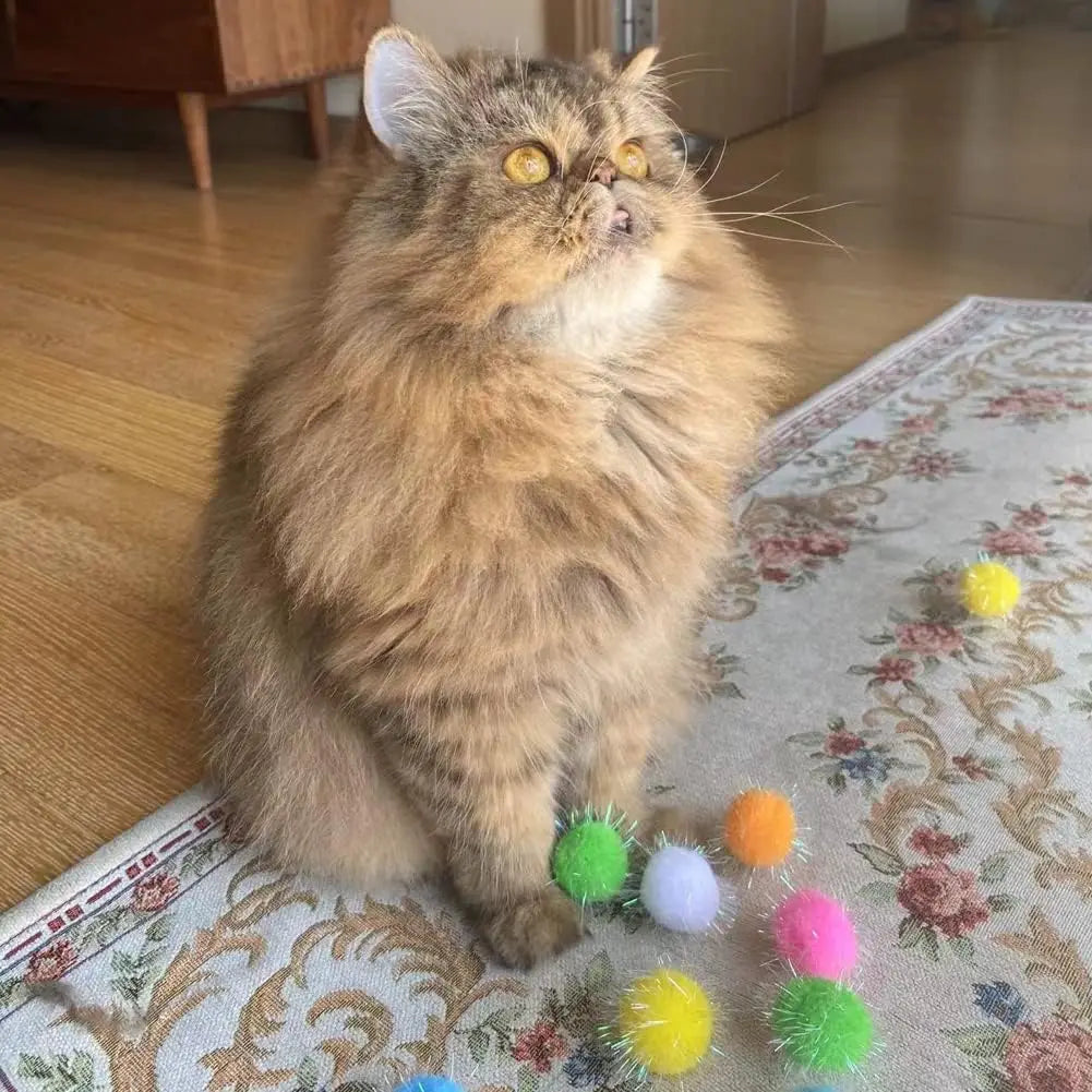 NONECN Cat Sparkling Ball Toy 20Pcs Faux Fur Interactive Toy
