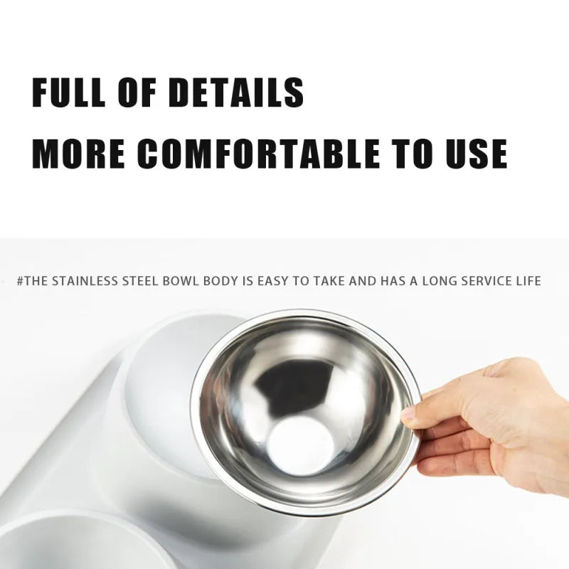 Stainless Steel Double Cat Dog Bowl Cat Food Container Plastic Non-slip Base Pet Water Feeder Tilt Safeguard Neck Puppy Cat Bowl