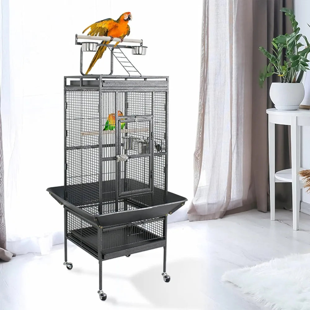 Wrought Iron Playtop Parrot Bird Cage With Rolling Stand