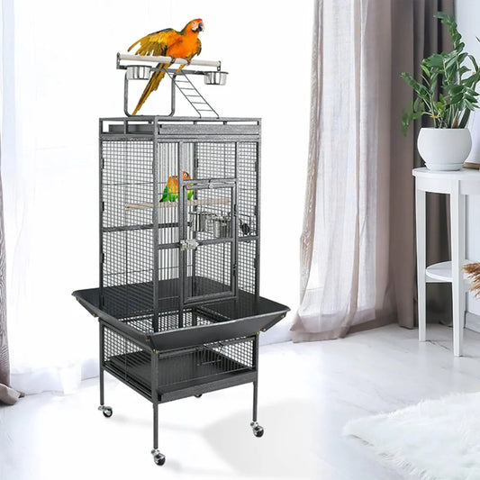 Wrought Iron Playtop Parrot Bird Cage With Rolling Stand
