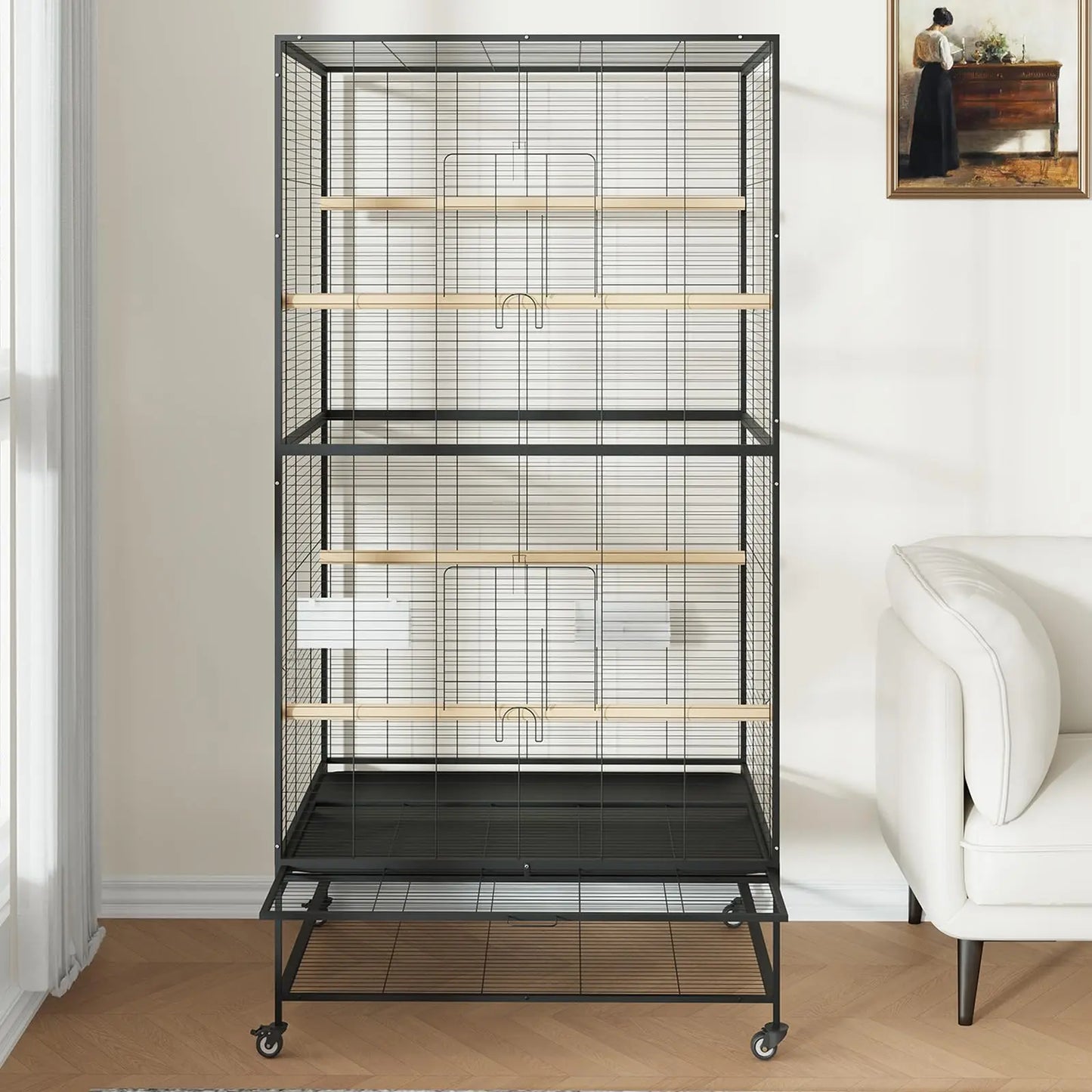 HiMISSCN Bird Cage With Play Top And Rolling Stands