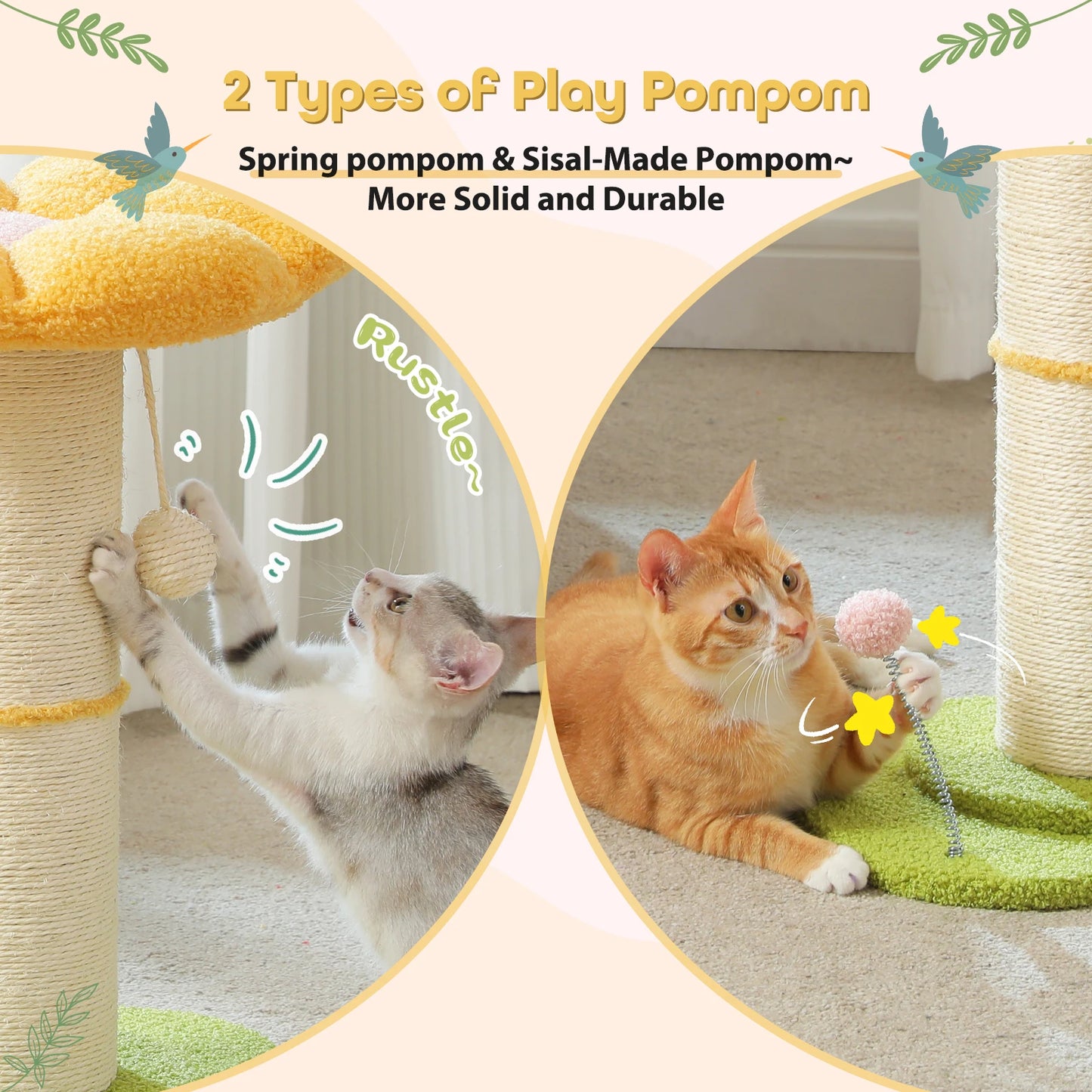 Flower Cat Scratching Post Small Cat Tree Tower Cat Scratcher Indoor Cats Super Thick Scratching Post Removable Cat Bed