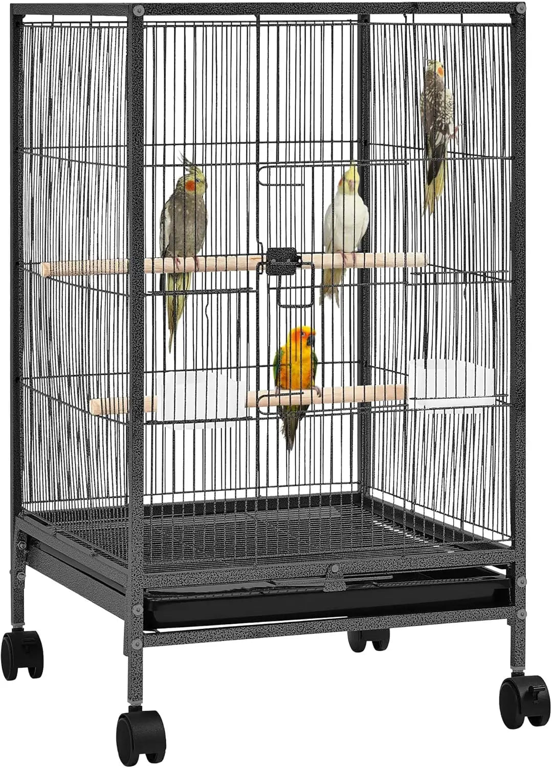Wrought Iron Bird Cage w/Play Open Top and Rolling Stand for Small Birds Like Parrots Conure Lovebird Cockatie